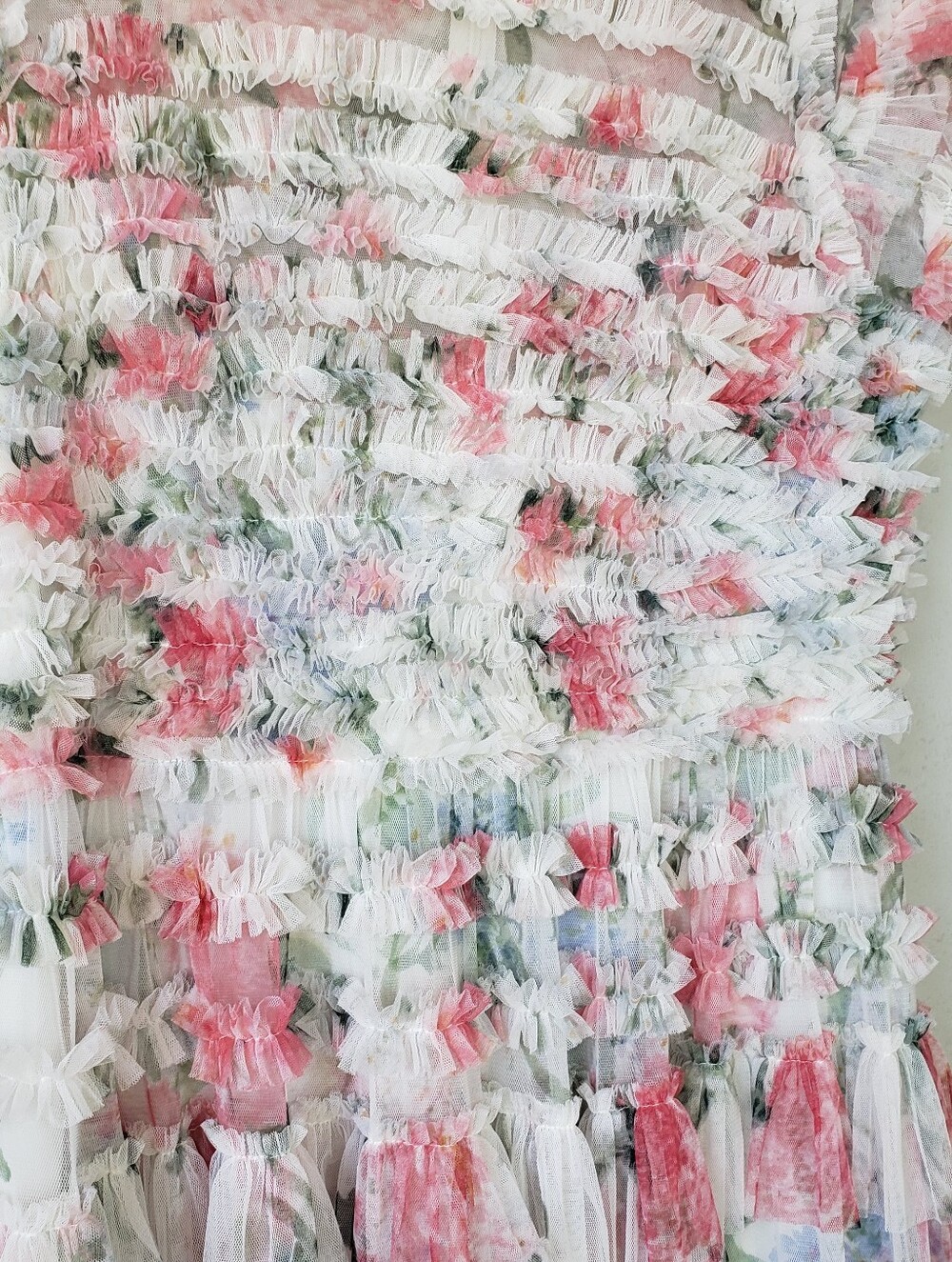 Needle & Thread Sweet Posy Ruffle Mini Dress Pink Floral Textured Romantic - Picture 4 of 14